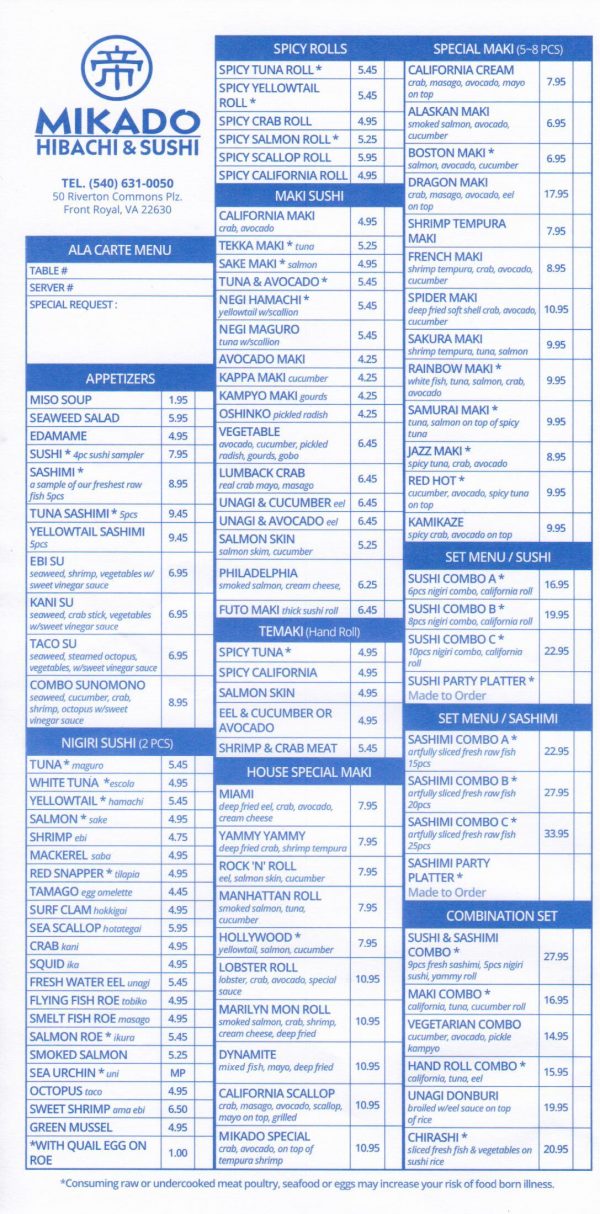 Full Menu Mikado Japanese Steakhouse